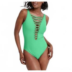 NEW BLEU ROD BEATTIE core lace down mio one-piece swimsuit in parakeet